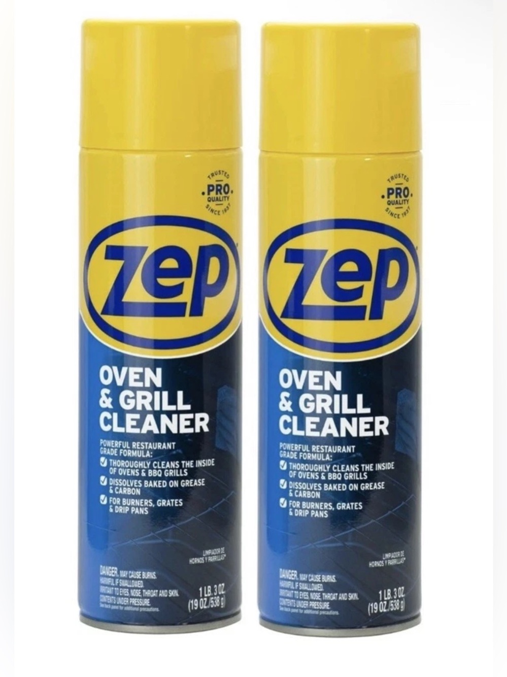 2x Zep Oven & Grill Cleaner Spray - Yellow & Blue